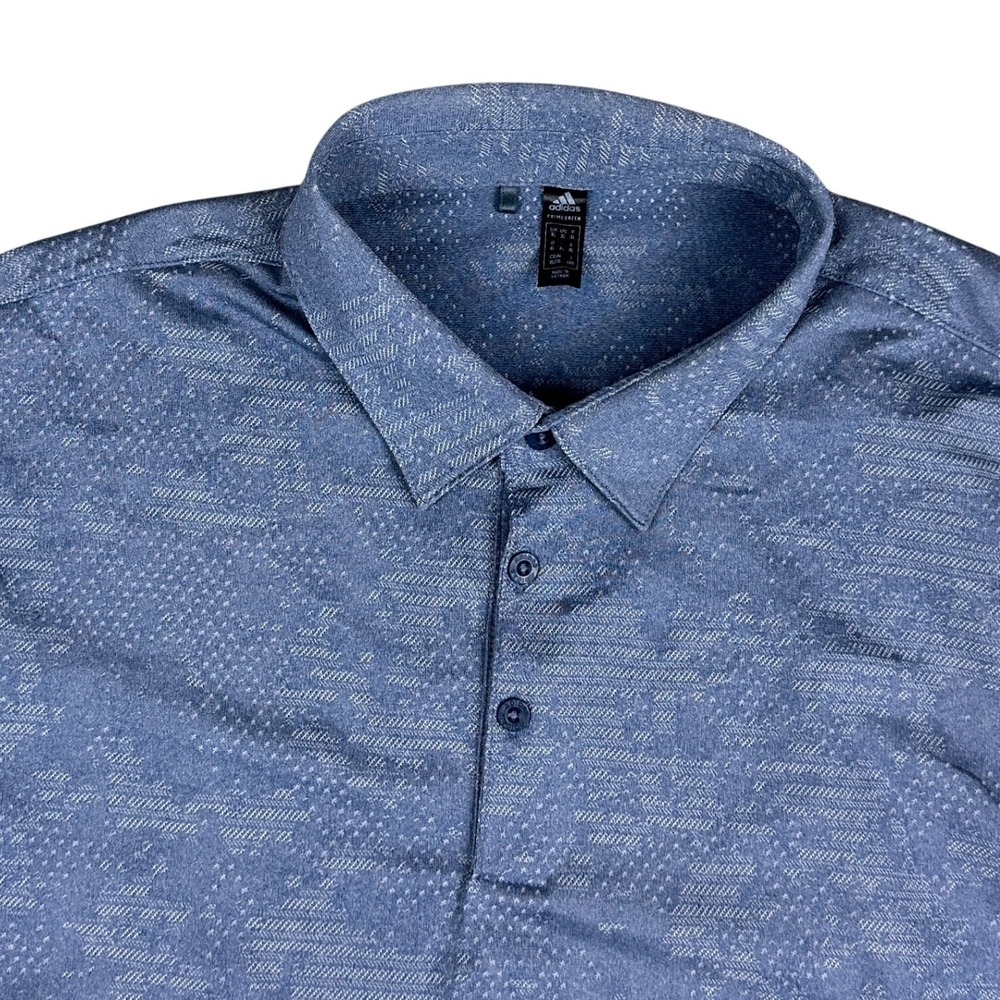 Adidas Primegreen Mens XL Golf Polo Shirt Blue Textured Short Sleeve Performance
